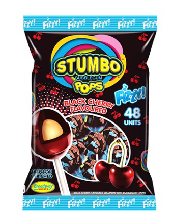 Stumbo Pops Fizzy Black Cherry Flavoured Lollipops 48